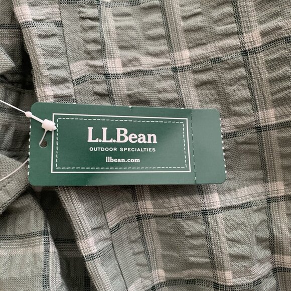 L.L. Bean Seersucker Shirt Long Sleeve Button Sage Green Small Petite Plaid New - Picture 8 of 11